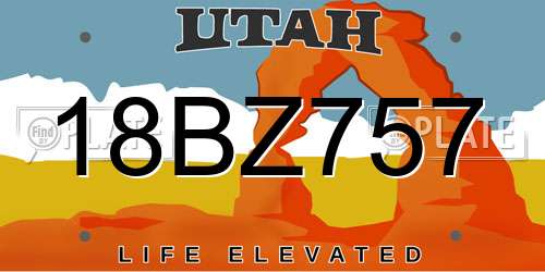18BZ757 Utah License Plate