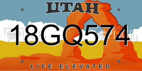 18GQ574 Utah License Plate