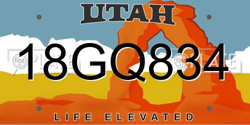 18GQ834 Utah License Plate