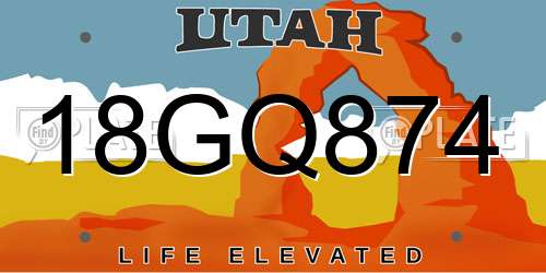 18GQ874 Utah License Plate