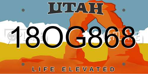 18OG868 Utah License Plate