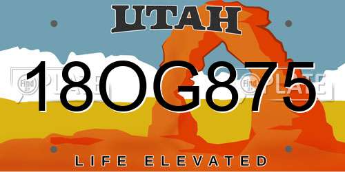 18OG875 Utah License Plate