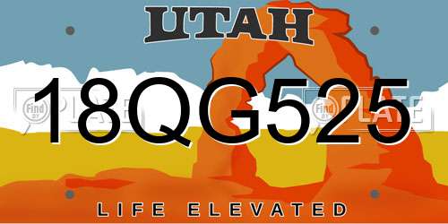 18QG525 Utah License Plate