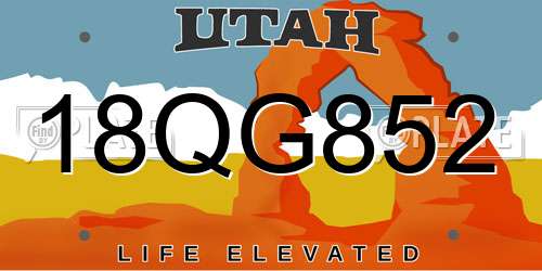 18QG852 Utah License Plate