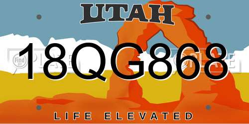 18QG868 Utah License Plate