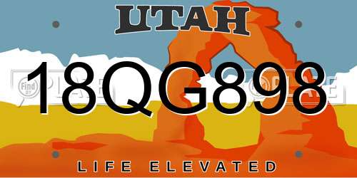 18QG898 Utah License Plate