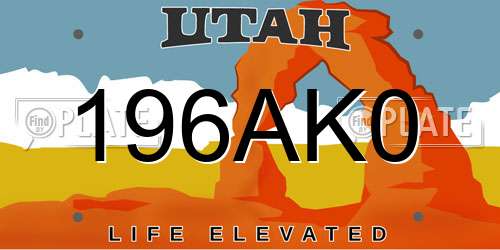 196AK0 Utah License Plate