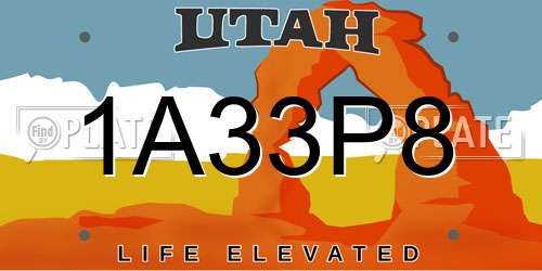 1A33P8 Utah License Plate