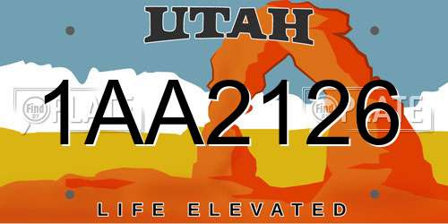1AA2126 Utah License Plate