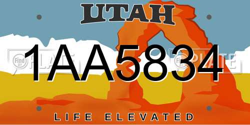 1AA5834 Utah License Plate