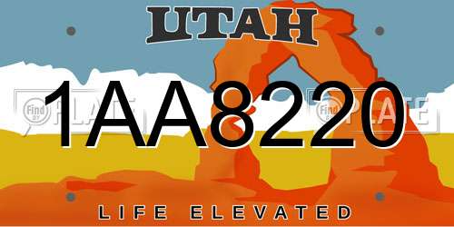 1AA8220 Utah License Plate