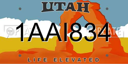 1AAI834 Utah License Plate