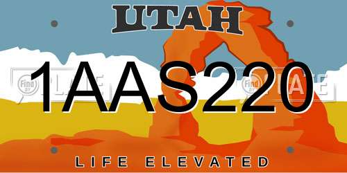 1AAS220 Utah License Plate