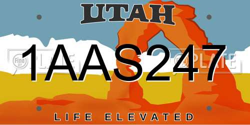 1AAS247 Utah License Plate