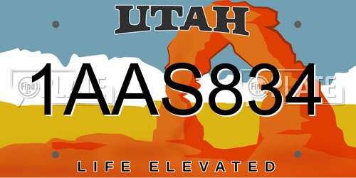 1AAS834 Utah License Plate