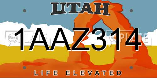 1AAZ314 Utah License Plate
