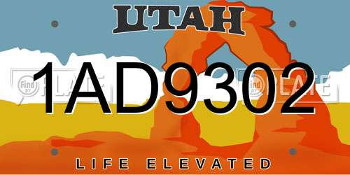 1AD9302 Utah License Plate