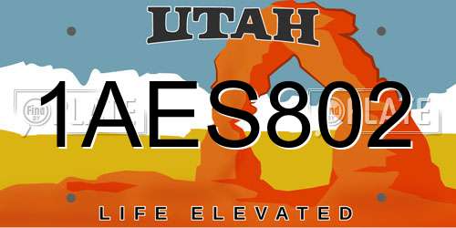1AES802 Utah License Plate