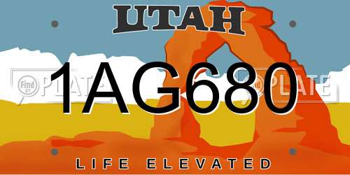 1AG680 Utah License Plate