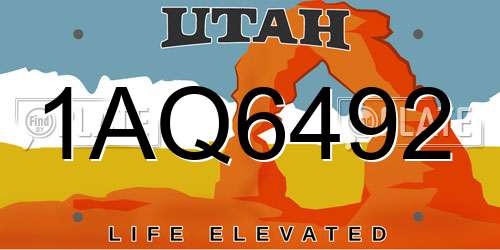 1AQ6492 Utah License Plate