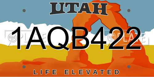1AQB422 Utah License Plate