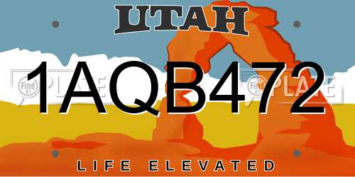 1AQB472 Utah License Plate