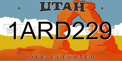 1ARD229 Utah License Plate