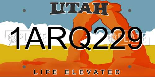 1ARQ229 Utah License Plate