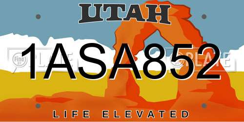 1ASA852 Utah License Plate