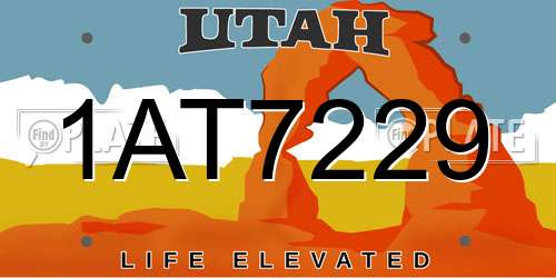 1AT7229 Utah License Plate