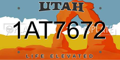 1AT7672 Utah License Plate