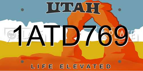 1ATD769 Utah License Plate