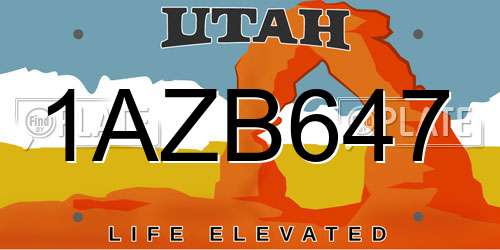 1AZB647 Utah License Plate