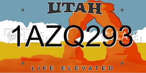1AZQ293 Utah License Plate