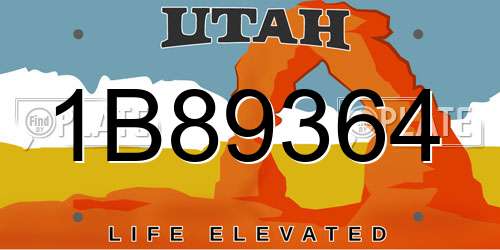 1B89364 Utah License Plate
