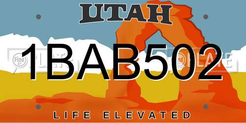 1BAB502 Utah License Plate