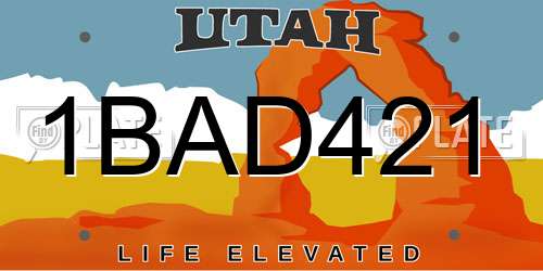 1BAD421 Utah License Plate