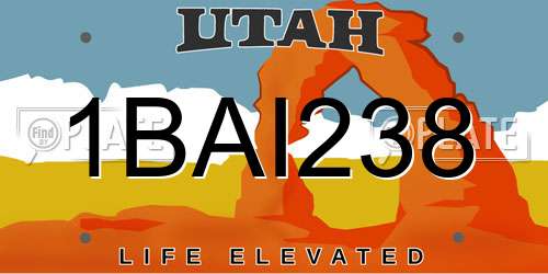 1BAI238 Utah License Plate