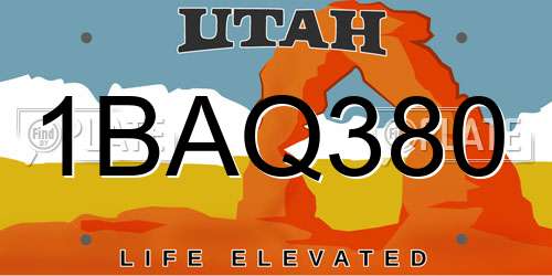 1BAQ380 Utah License Plate