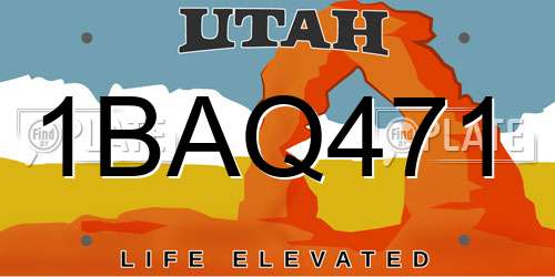 1BAQ471 Utah License Plate