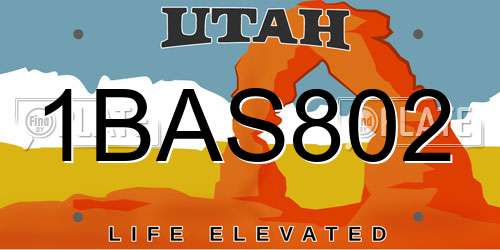 1BAS802 Utah License Plate