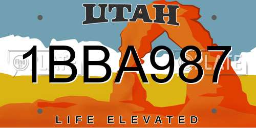 1BBA987 Utah License Plate