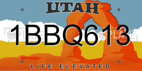 1BBQ613 Utah License Plate