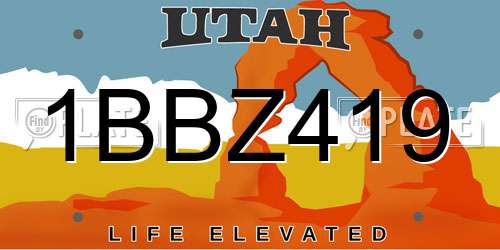 1BBZ419 Utah License Plate