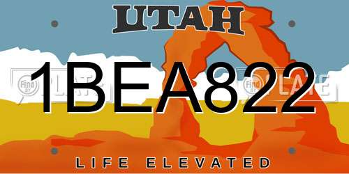 1BEA822 Utah License Plate