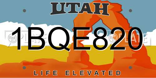 1BQE820 Utah License Plate