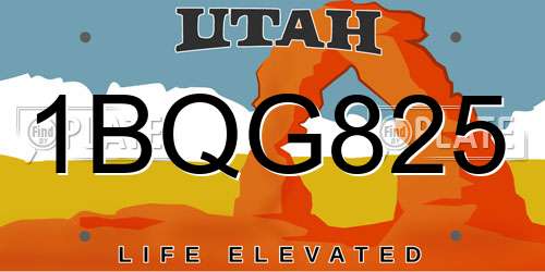 1BQG825 Utah License Plate