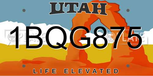 1BQG875 Utah License Plate