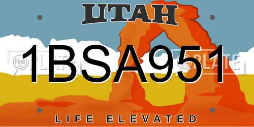 1BSA951 Utah License Plate