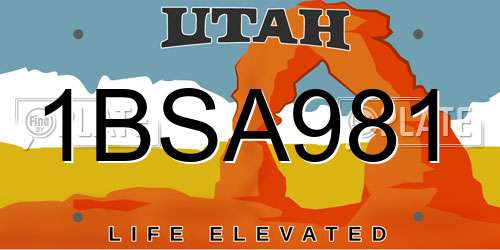 1BSA981 Utah License Plate